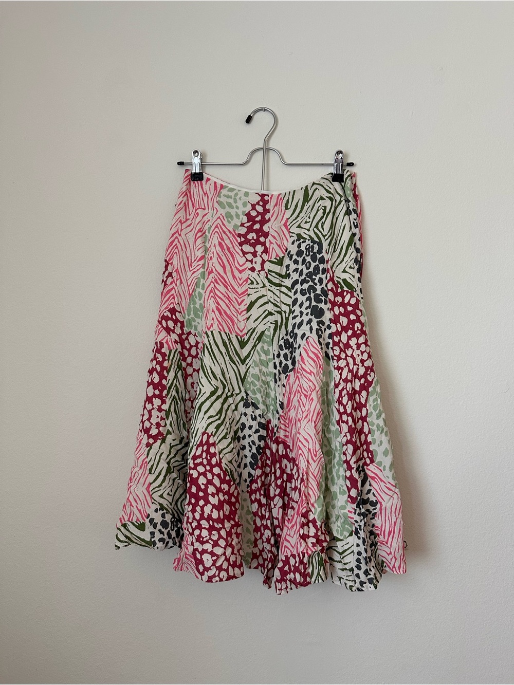Anthropologie Multicolor Patchwork Midi Skirt - Pink, Green & Cream